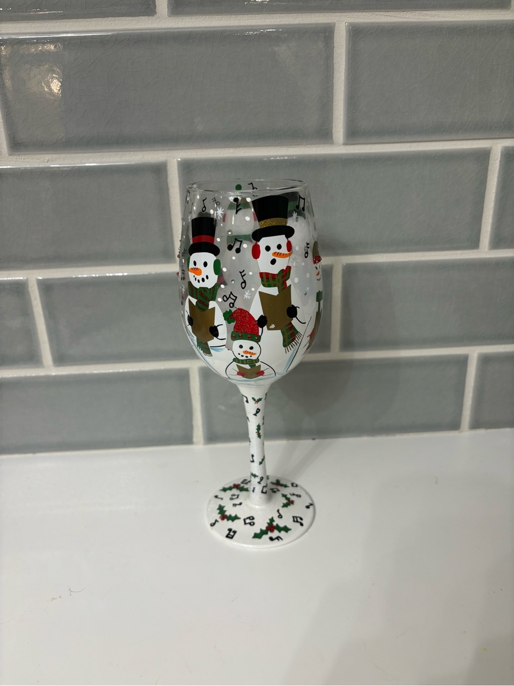Lolita "Singing in the Snow" hand-painted wine glass